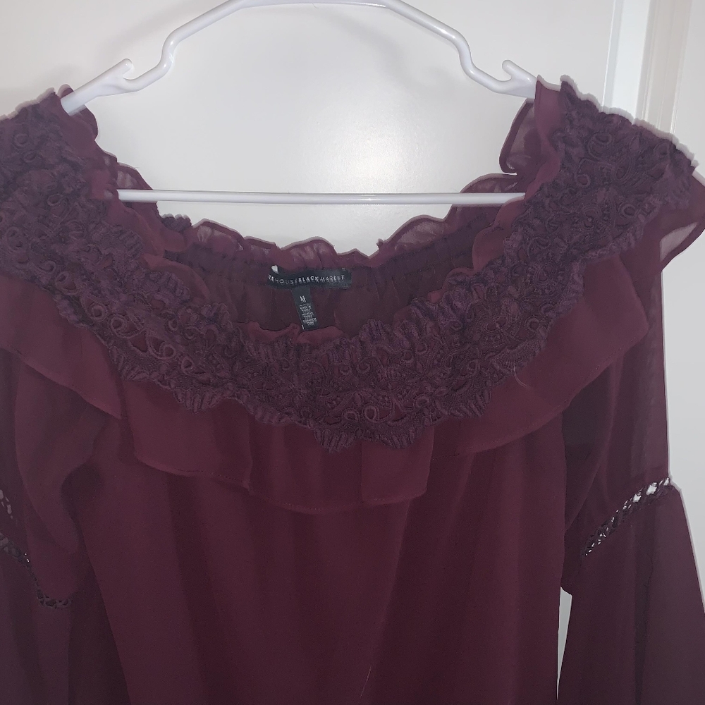 White House Black Market Boho Crochet Trim Top Bell Sleeve Size Medium - Picture 5 of 10